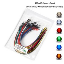 전자부품 12 V 5mm LED 다이오드 키트 화이트 레드 그린 블루 옐로우 오렌지 UV 퍼플 핑크 미리 배선 된 5 9 발광 표시기 RC 램프, one option, 6 Colors x 5pcs Mix