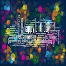 AOFOTO 5x3ft Happy Birthday Word Cloud with Colourful Bokeh Lights Backdrop Birthday 80’s Themed Pho, 1