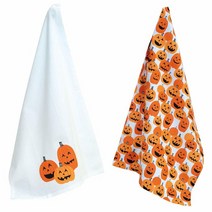 Boston International 할로윈 면 주방 행주 티 타월 2개 세트 71.1 x 45.7cm(28 x 18인치) 잭오랜턴, 28 x 18-Inches_Jack-o-lantern