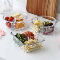 글라스듀 내열유리 3칸 나눔찬통, 원형 세칸찬통 (화이트), 1개