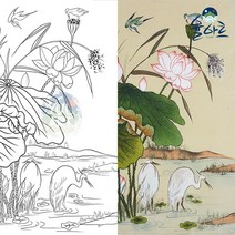민화 도안 연화도 1 한국화 연꽃 그림 그리기, 일반용지(얇은 백상지), 대형(추천)