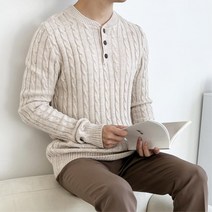 단정하고 편안한 댄디룩 남성 헨리넥 꽈배기 니트 3색