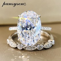 PANSYSEN-9ct 래디언트 컷 9x13MM 랩 모이사나이트 다이아몬드 반지 세트 여성용 솔리드 925 스털링 실버