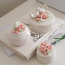 은은한 파스텔꽃 화이트 도자기 돌반지보관함 폐물함 악세사리함 쥬얼리