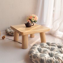 JINGHENG 손님다과상 술상 혼술 개다리소반 자개 차상 소반상 과일상 미니 4인용상, 원목색 (소형) + 원형패드 (2개)