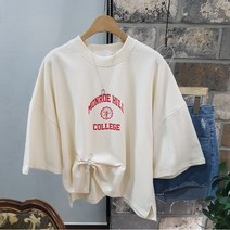 상상그이상 여성용 국내제작 먼로 반팔 세미 크롭기장 영문 컬러 레터링 포인트 루즈핏 반팔 티셔츠