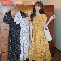 여자 예쁜 꽃무늬 패턴 스모크 밴딩 데일리 원피스 면원피스 여성 반팔원피스 청치마 플라워원피스