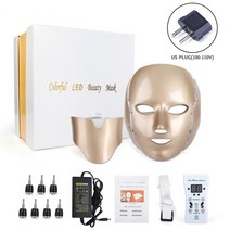 빛나르아 LED마스크기계 Led 페이셜 마스크 7 색 목 빛 치료 피부 젊 어 짐 아름다움 스킨 화이트닝 수축, 02 Gold US PLUG withbox