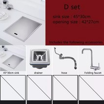 싱크볼 사각 싱크대 씽크볼 설거지통 싱크대볼 2022 블랙 주방 싱크 숨겨진 싱글 보울 바 소형 싱크 스테인레스 스틸 발코니 싱크 숨겨진 블랙 주방 싱크 바, d 세트