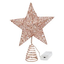 WJSHOP LED 크리스마스 트리 꼭대기 오각별 장식 소품(실버/골드/샴페인 골드/로즈 골드)(20cm/25cm), 20cm 로즈 골드, 철