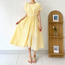 퍼니걸스 7174 라운드 잔체크 핀턱 A라인 반팔 롱 원피스