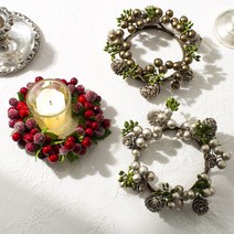 둔떼 열매링 리스 3type 겨울인테리어 조화 월데코 크리스마스장식 캔들센터피스 캔들장식, 골드실버