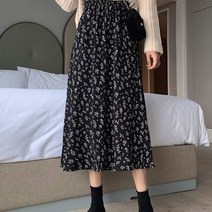 꽃무늬 플라워 스커트 치마 봄 꽃 프린트 여성 밴딩 캐주얼 스타일 라인
