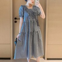 팡팡샵 C 프릴 체크 캉캉 임부 원피스