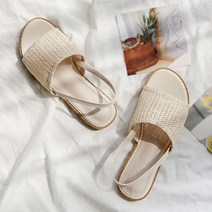 여성용 발편한 여름 슬링백 라탄 샌들 슬리퍼 여성샌들