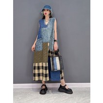 데님 민소매 원피스 오브핏 롱 a라인 청치마 큰사이즈