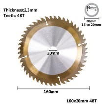 원형 톱날 250mm TCT 160mm 165mm 185mm 목재 TiCN 코팅 톱 블레, 01 160x20x2.3x48T, 160x20x2.3x48T