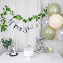 파티온 조화 넝쿨 심플 생일 파티 6종 세트, 가랜드(골드)+숫자5(실버)