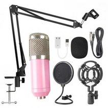유튜브 마이크 방송 BM-800 전문 마이크 유선 용량 성 세트 보컬 녹음 라디오 방송 노래방 키트, 01 Pink