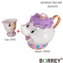 티팟 차 주전자 도자기 유리 세라믹 세트 아름다움과 야수 머그잔 부인 potts 칩 컵, 1pot과 1cup (2pcs)