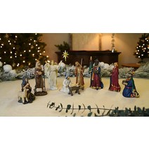 THREE KINGS GIFTS THE ORIGINAL OF CHRISTMAS 리얼 골드 프랑킨센스 몰약이 포함된 탄생 피규어 11개 세트 - 17.8cm(7인치) 스케일