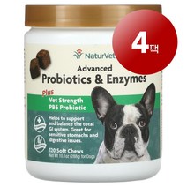 리암마켓 NaturVet 네이처벳 강아지용 면역 장 소화 건강 관리 어드밴스드 프로바이오틱스 엔자임 소프트츄 120개 1팩, 4팩