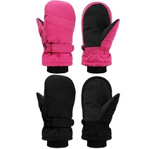 SATINIOR 아동용 겨울 스키 장갑 2쌍 벙어리 장갑 방수 따뜻한 스노우 장갑 야외 활동용 (세련된 스타일 만 3~5세), 3-5 Years