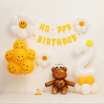 [피앤비유니티] 데이지곰돌이 가랜드형 생일풍선세트, 02-2)데이지곰돌이 가랜드형-브라운 숫자2