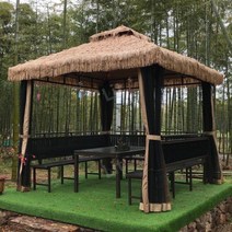 파라고 야외 파고라 초가 바베큐장 원두막 정자, 3x3m 초가 파고라 + 천 + 망사