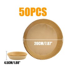 에어프라이어 미니오븐기50/100Pcs 에어 프라이어 일회용 종이 라이너 7.9/6.3 인치 스퀘어 비 스틱 베이킹, 02 20cm 50Pcs Round