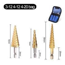 3 개 3-12mm 4-12mm 4-20mm HSS 스트레이트 그루브 스텝 드릴 비트 티타늄 코팅 목재 금속 구멍 커터 코어 콘 드릴링 도구 세트, CHINA, 3-12 4-12 4-20 bag