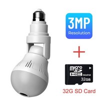 360카메라 360도 VR CCTV 3D 촬영 360 와이파이 파노라마 카메라 전구 3MP 야간 투시경 양방향 오디오 홈 보안 비디오 감시 어안 램프, 3MP-32G card