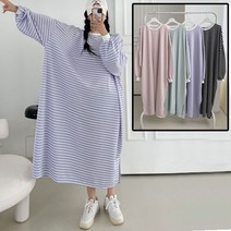 오브치치 빅사이즈 여성 면 단가라 롱원피스 롱티 원피스 옆트임 롱 원피스