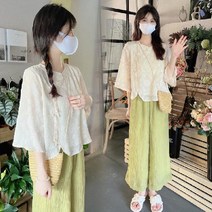 임부복 여름 세트 소프트 셔츠 +9부 와이드 팬츠 임산부 투피스
