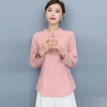 여성 쟈가드 순면 린넨 차이나카라 매듭단추 긴팔 블라우스