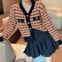 여성 예쁜 컬러감 무늬 니트 가디건 데일리룩