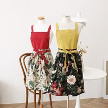 초아 앞치마 한복스타일 면 100% 전통 꽃무늬 H형, 옐로