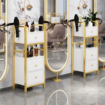 (40x90) 미용실 협탁 헤어샵 선반 캐비닛 서랍장, 40x30x90cm 골드 프레임 + 화이트
