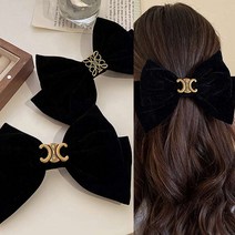 [2개세트] 워더미 럭셔리 벨벳 빅 리본 유니크 메탈 로고 헤어핀 CZF487