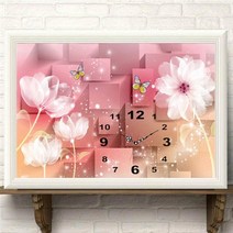 푸아이 3D 보석십자수 로맨틱 꽃 시계 50x35 DIY 집들이 선물 인테리어 소품(사이즈 7종)+행운십자수(30x30)PW289, 50*35cm