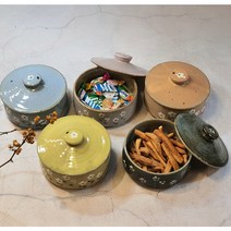 핸드메이드 도자기 뚜껑그릇 반찬그릇 간식그릇 야생화 소, 노랑
