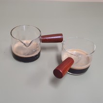 우드 손잡이 용량표시 에스프레소 눈금 샷잔 내열 유리컵 샷 글라스, 양방향 우드핸들 샷글라스 75ml
