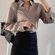 바보사랑 여성 봄 오크스 새틴 반오픈블라우스 셔츠 .디작소