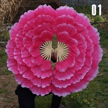 대형 하프 접이식 댄스 팬 양면 모란 꽃 핸드 스퀘어 클럽 공연 소품 92cm 너슬 부채, For left hand, 01