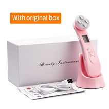 고주파 페이스 휴대용 마사지기 홈케어 가정용 피부 관리기5 in 1 RF 무선 메조테라피 전기 천공 LED 광자, 09 Pink With box