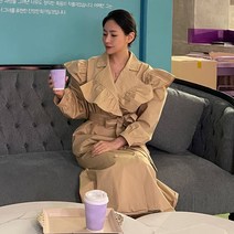 러브유 봄 가을 셔링 프릴 리본 유니크 트렌치 바바리 원피스(2색상)