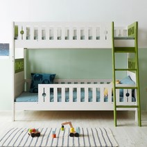 원목 어린이 2층침대 분리형 이층침대 유아, 수직형사다리, 프레임+원목깔판, 이층침대(화이트/그린)