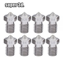 V5 V6 스테인레스 스틸 노즐 0.2/0.3/0.4/0.5/0.6/0.8mm 3D 프린터 용 M6 스레드 1.75/3.00MM 압출기 핫 엔드 2 피스, 단일, 1개, 03mm  3.00mm