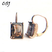 CSJ 스모키 쿼츠 보석 귀걸이 스털링 925 실버 팔각형 9x11mm 8Ct 여성용 고급 레이디 또는 어머니 파티 선물 상자