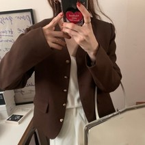 봄원피스 시크한 복고풍 v넥 메탈 올 매치 루즈핏 긴팔 정장 재킷 여성용 한국 스타일 중공업 가을 상품